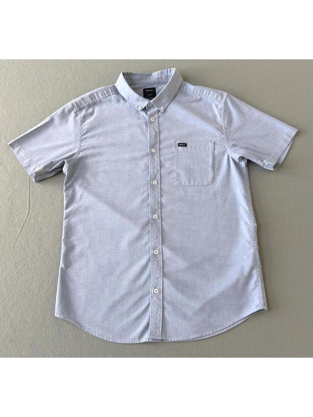 RVCA Light Blue Short Sleeve Button Down Shirt Slim Fit Size M Tailored Look